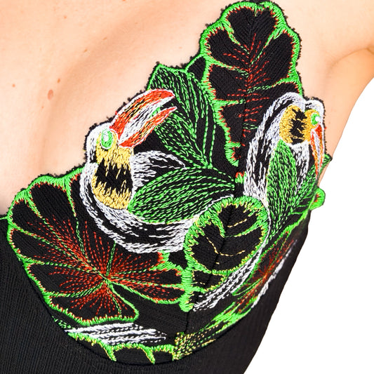French VTG Toucan Embroidered Top