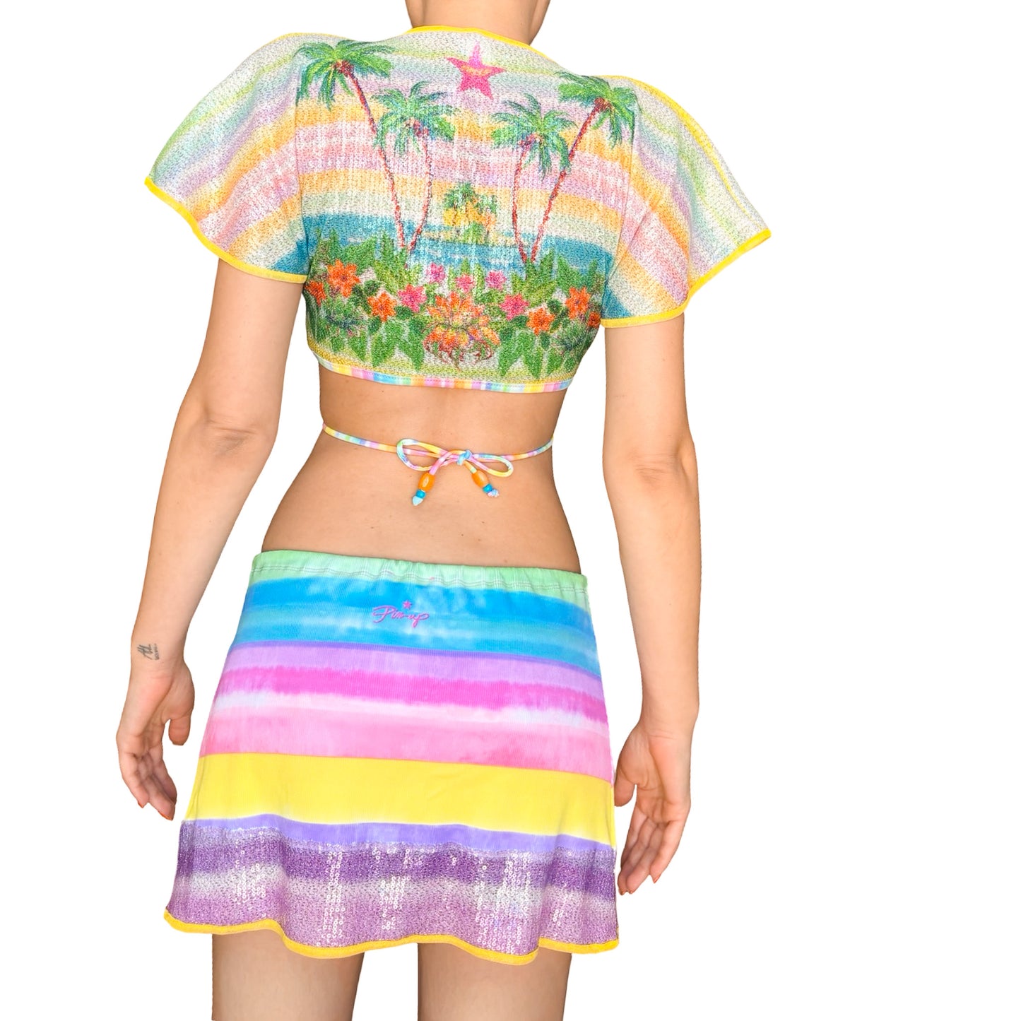 Italian Luxury Designer Y2K Tropical Sequined 3pcs Set (dead stock)