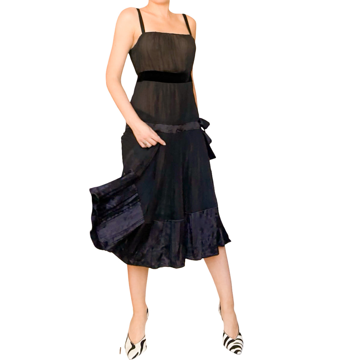 Alessandro Dell’Acqua 2003 Black Pleated Silk Dress