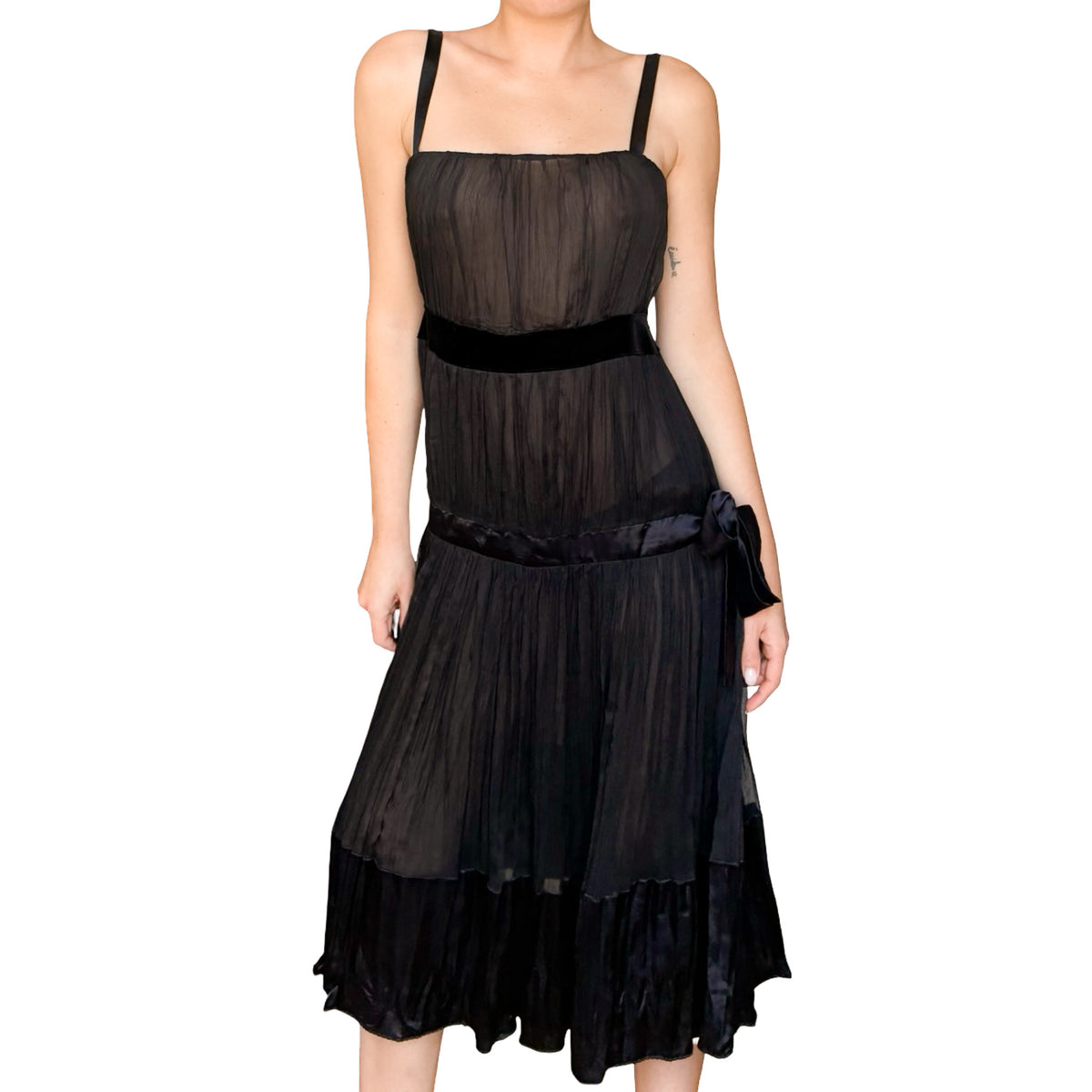 Alessandro Dell’Acqua 2003 Black Pleated Silk Dress