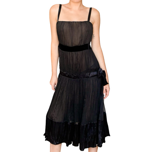 Alessandro Dell’Acqua 2003 Black Pleated Silk Dress