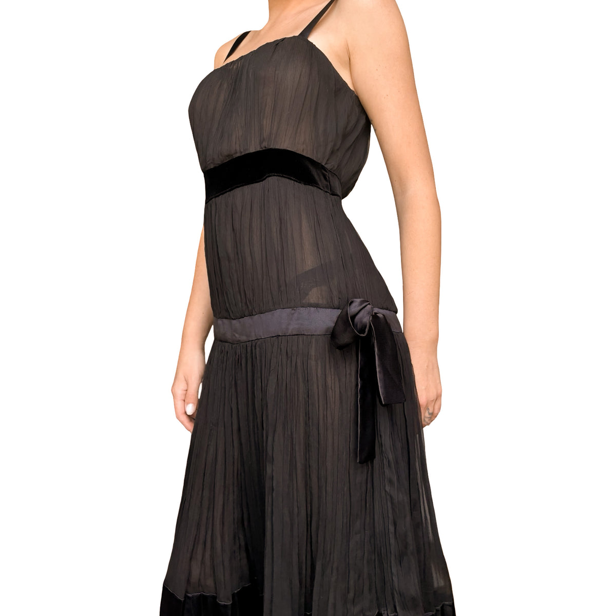 Alessandro Dell’Acqua 2003 Black Pleated Silk Dress