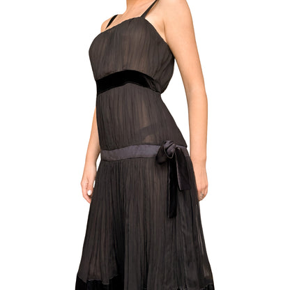 Alessandro Dell’Acqua 2003 Black Pleated Silk Dress