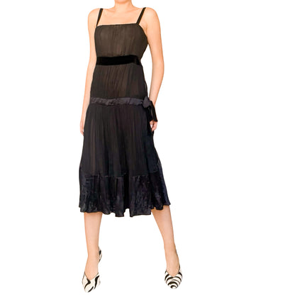 Alessandro Dell’Acqua 2003 Black Pleated Silk Dress