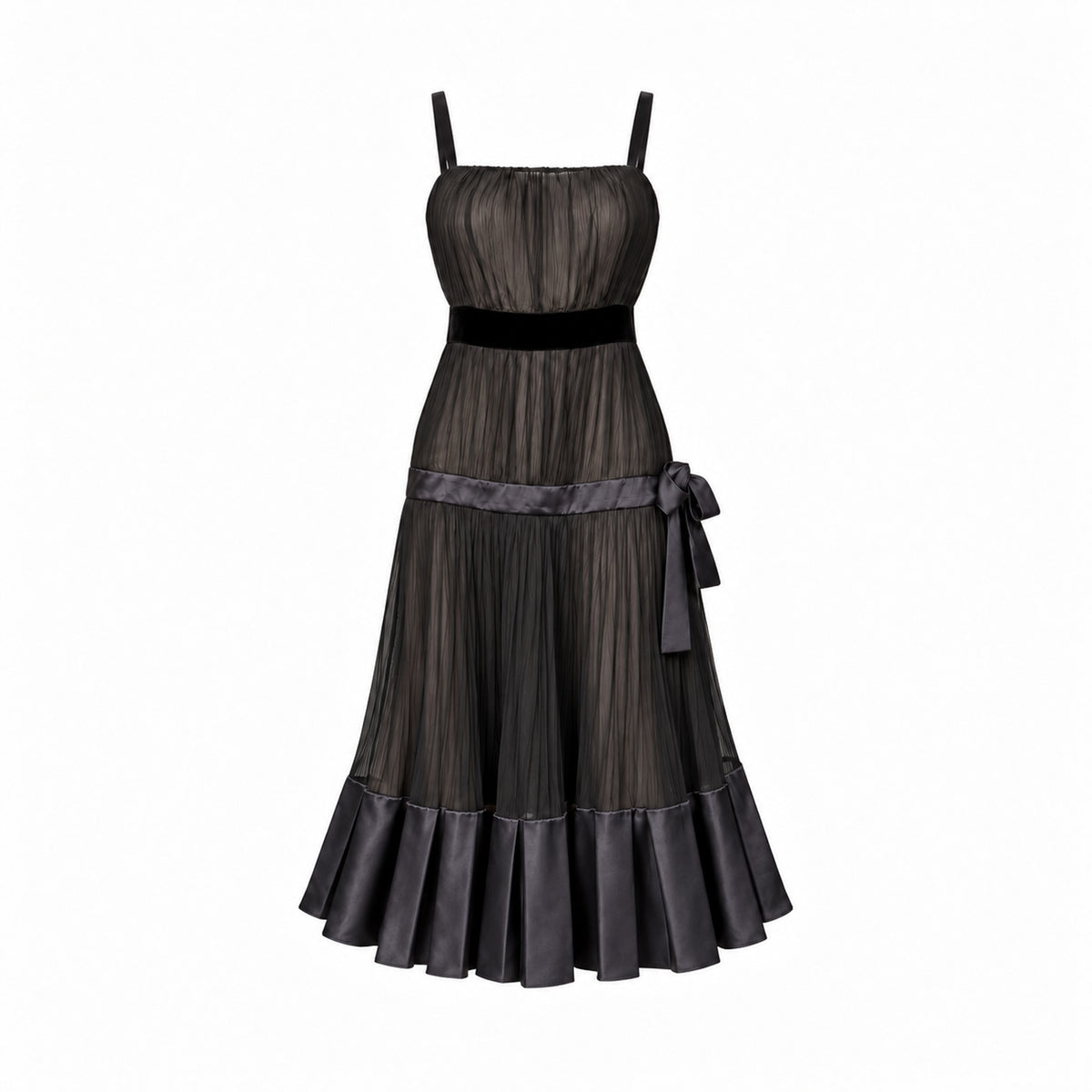 Alessandro Dell’Acqua 2003 Black Pleated Silk Dress
