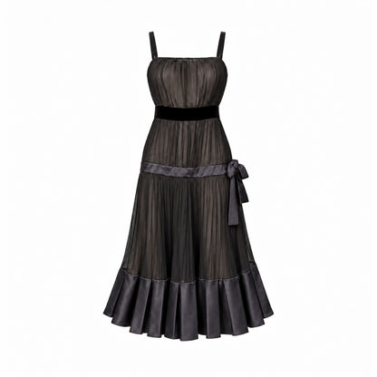 Alessandro Dell’Acqua 2003 Black Pleated Silk Dress