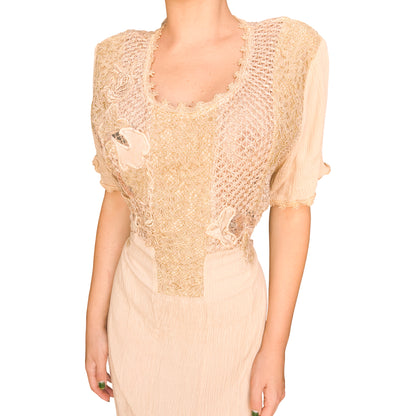 Italian 1960s Butterfly Embroidered Cotton Gauze Midi Dress