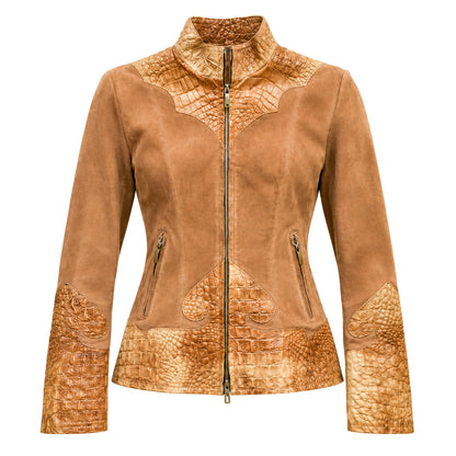 Italian Golden Armor Suede & Crocodilian Leather Jacket