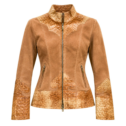 Italian Golden Armor Suede & Crocodilian Leather Jacket