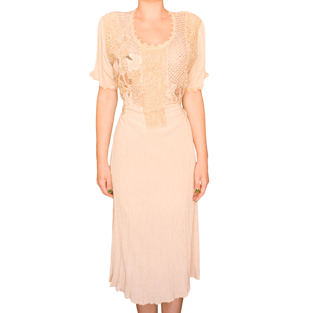 Italian 1960s Butterfly Embroidered Cotton Gauze Midi Dress