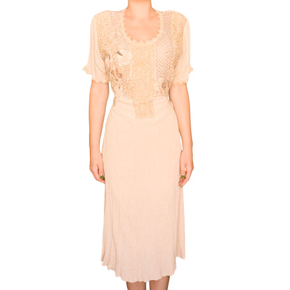 Italian 1960s Butterfly Embroidered Cotton Gauze Midi Dress