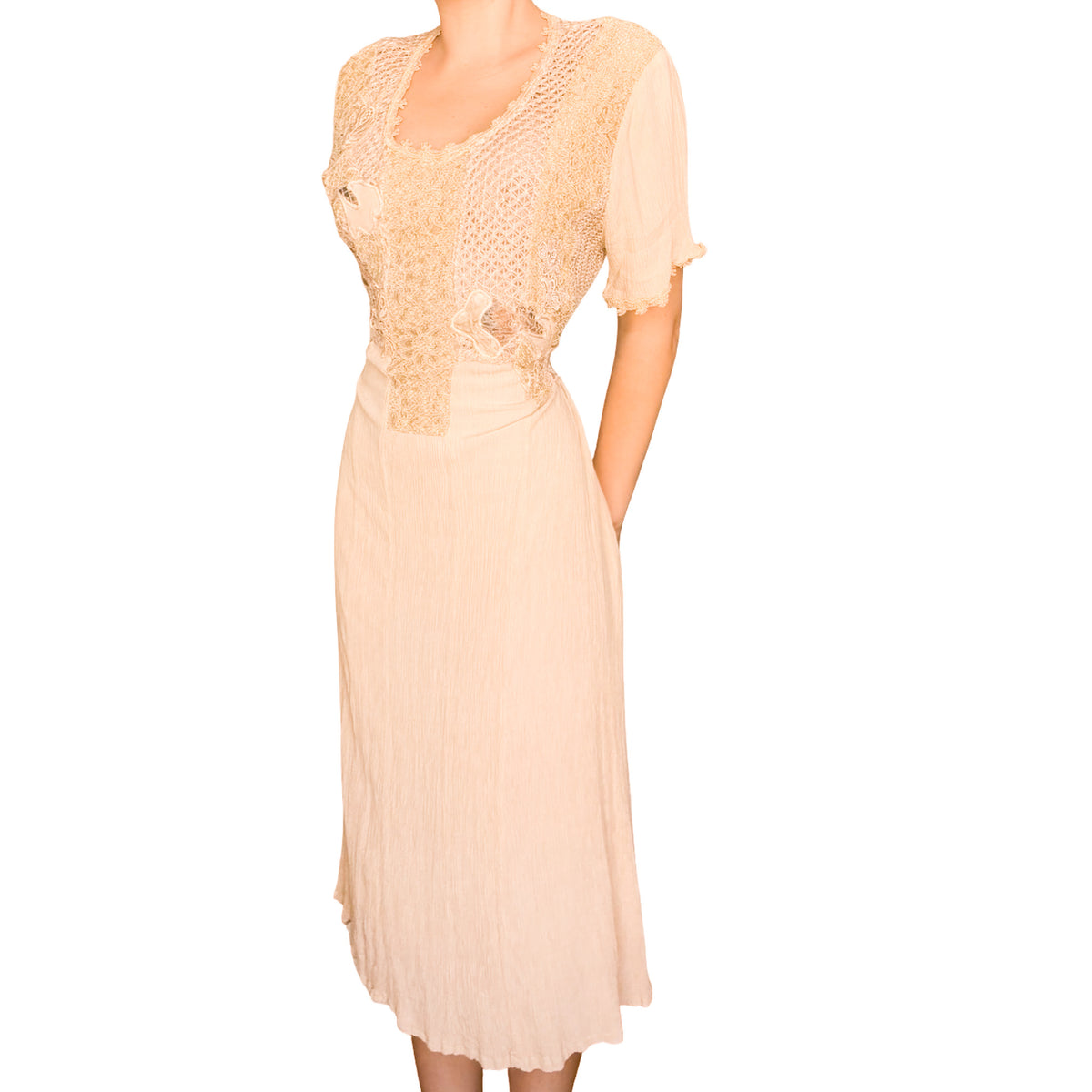 Italian 1960s Butterfly Embroidered Cotton Gauze Midi Dress