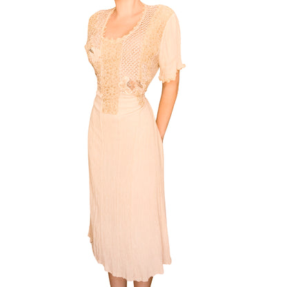 Italian 1960s Butterfly Embroidered Cotton Gauze Midi Dress