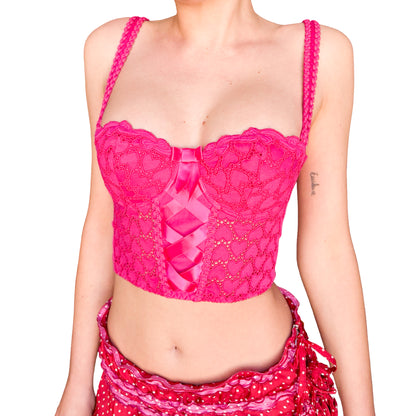 Aubade 1990's Heart Embroidery Lace-Up Bustier