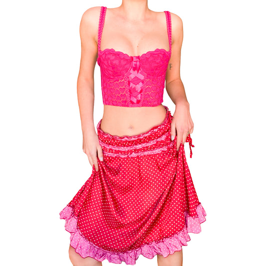 Italian VTG Ruffled Polka Dot Adjustable Skirt