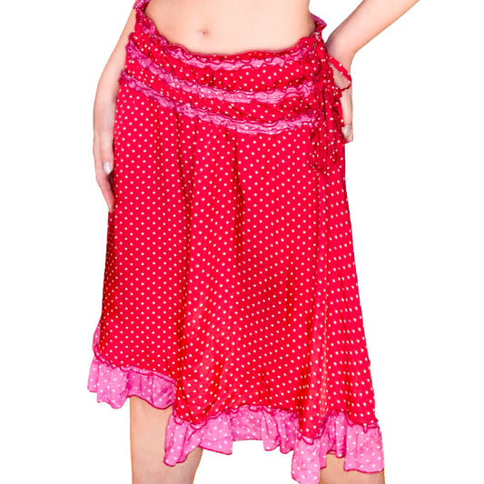 Italian VTG Ruffled Polka Dot Adjustable Skirt