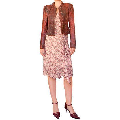 Roberto Cavalli 2001 Burnished Red Leather Hook Jacket