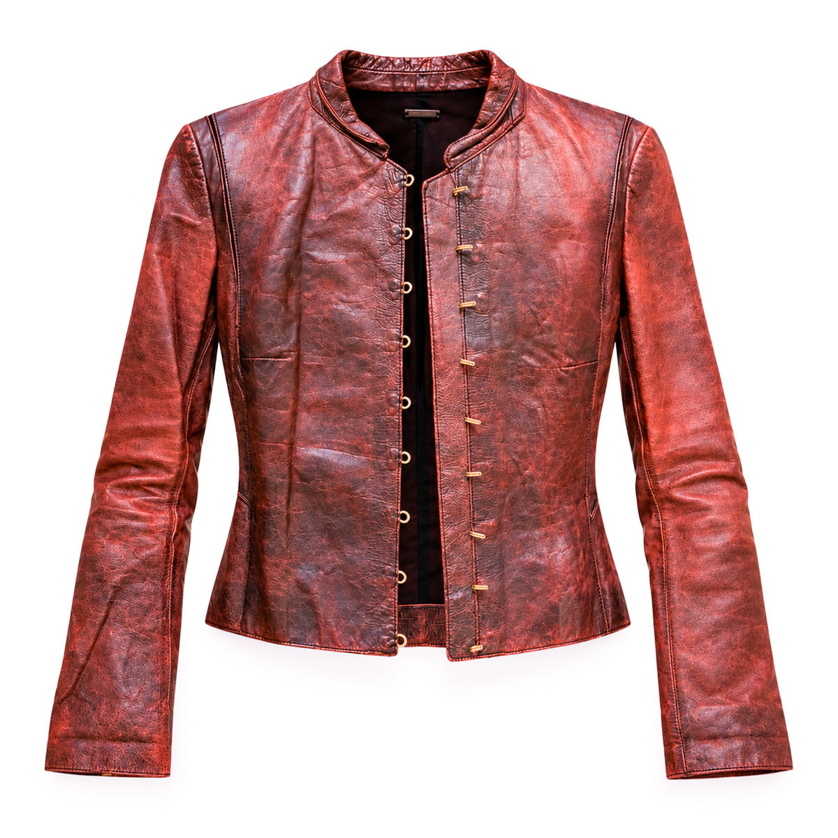 Roberto Cavalli 2001 Burnished Red Leather Hook Jacket