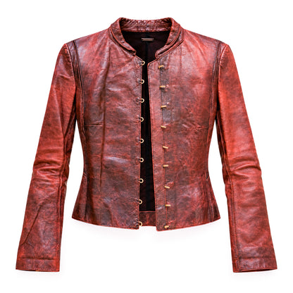 Roberto Cavalli 2001 Burnished Red Leather Hook Jacket