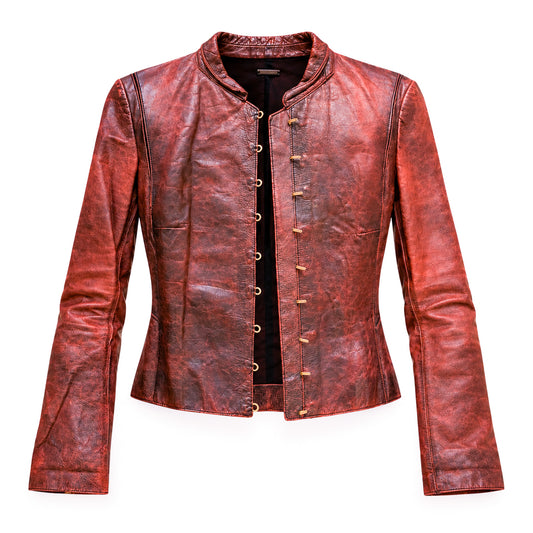 Roberto Cavalli 2001 Burnished Red Leather Hook Jacket