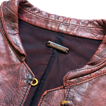 Roberto Cavalli 2001 Burnished Red Leather Hook Jacket