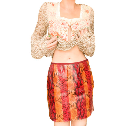 Laura Pellatti 2000s Fire Snake Leather Mini Skirt