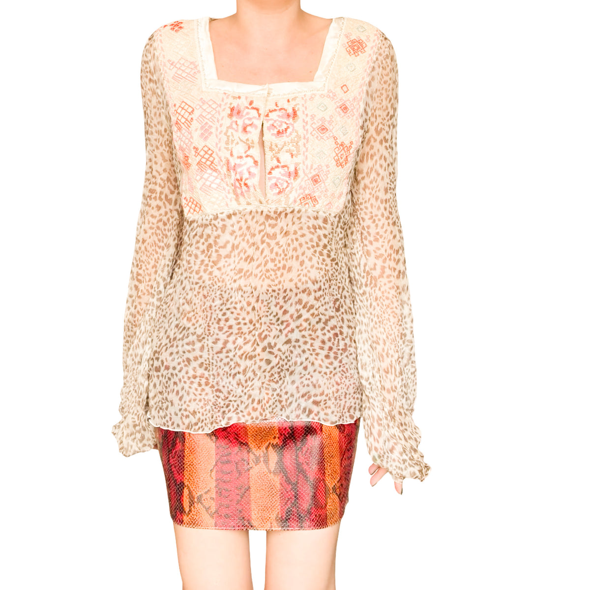 Blumarine 2005 Bohemian Embroidered Silk Blouse - runway
