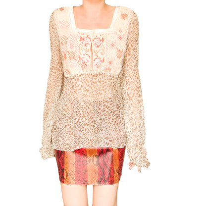 Blumarine 2005 Bohemian Embroidered Silk Blouse - runway