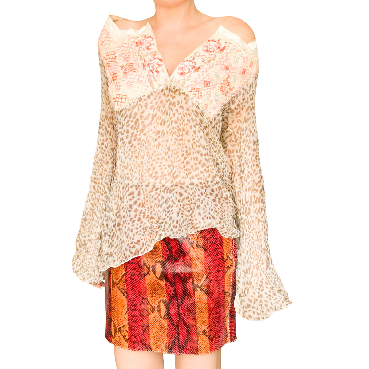 Laura Pellatti 2000s Fire Snake Leather Mini Skirt