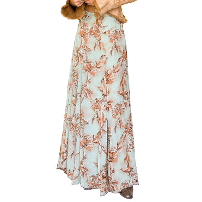 Blumarine 2000s Floral Silk Embellished Mermaid Skirt