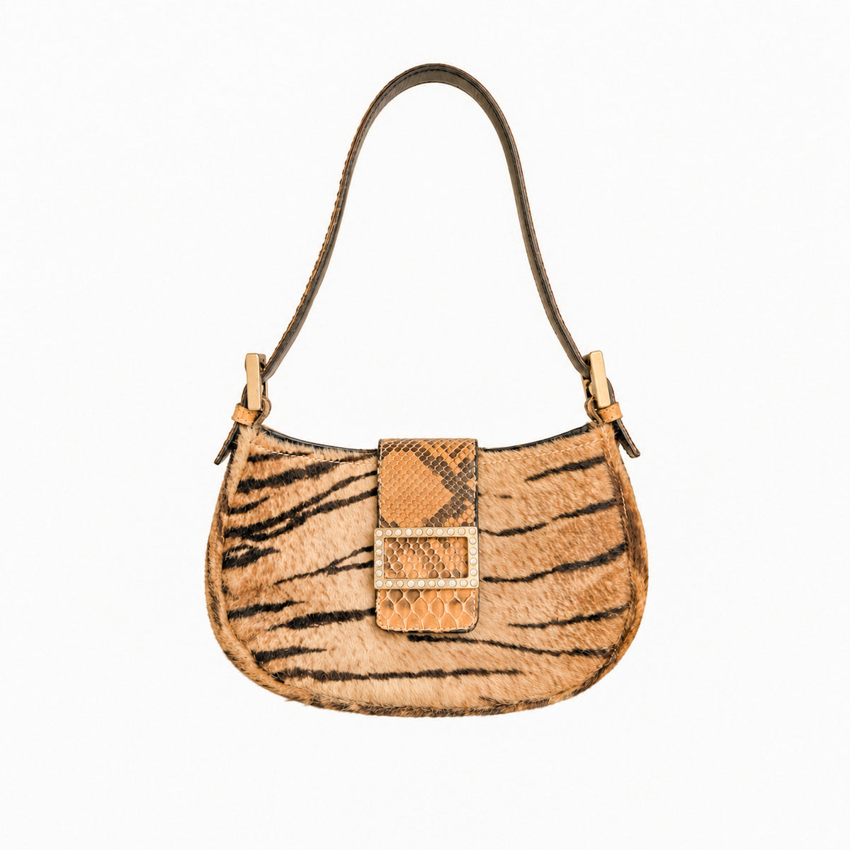 1990s Tiger Pony Hair Python Bag