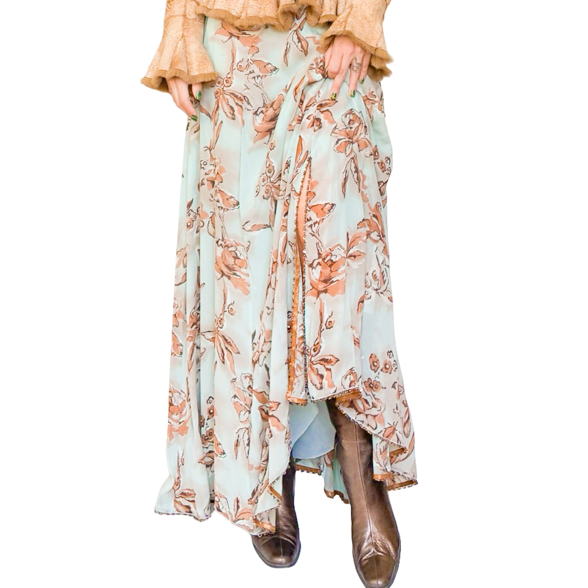 Blumarine 2000s Floral Silk Embellished Mermaid Skirt