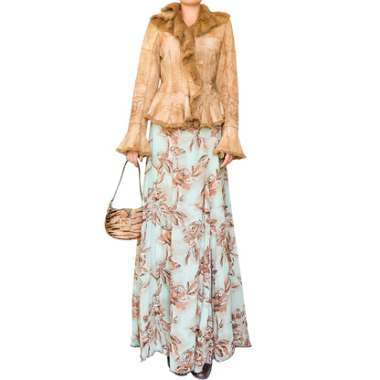 Blumarine 2000s Floral Silk Embellished Mermaid Skirt