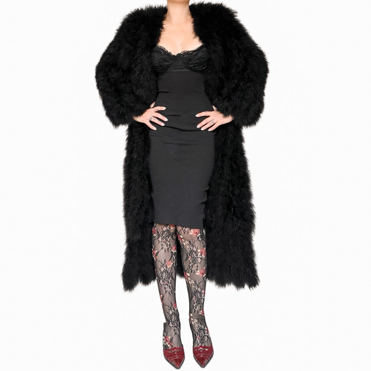 English 1990s Nightbird Marabou Feather Maxi Coat