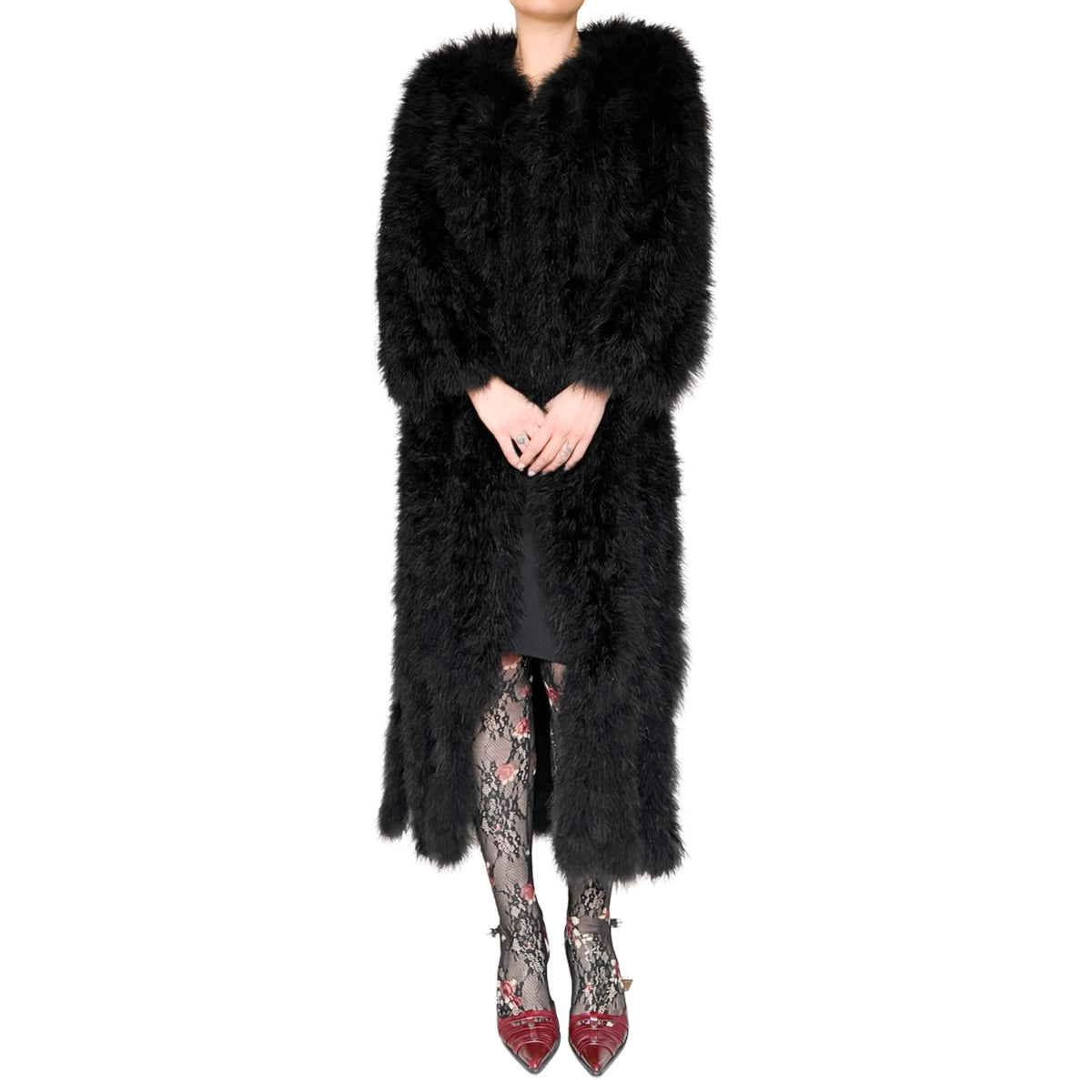 English 1990s Nightbird Marabou Feather Maxi Coat