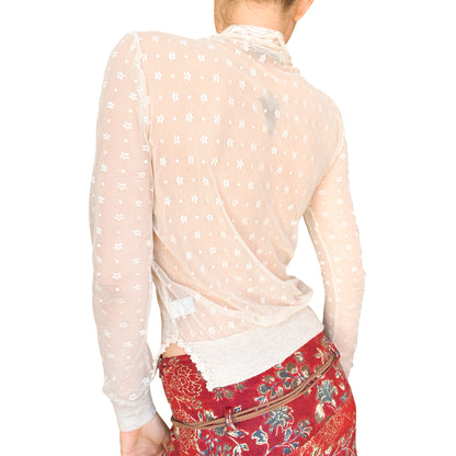 Cashmere Wool Knit & Sheer Lace Cardigan