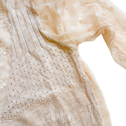 Cashmere Wool Knit & Sheer Lace Cardigan