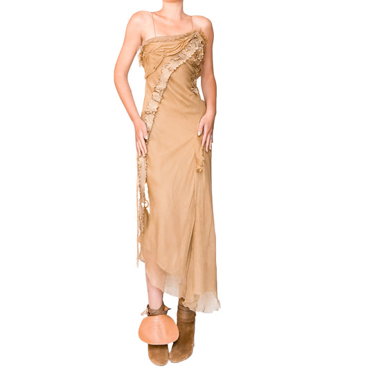 French Luxury Designer 90's Silk Petal Maxi Dress