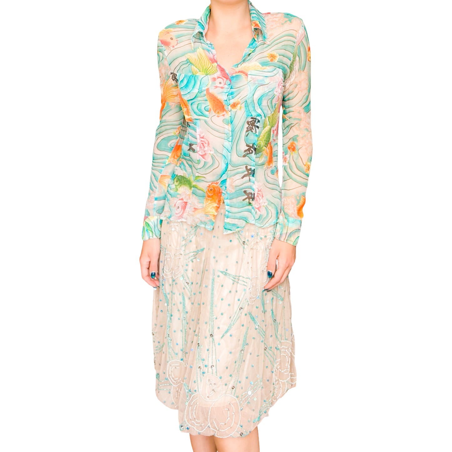 Kenzo Early 2000s Koi & Blessings Silk Shirt