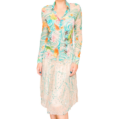Kenzo Early 2000s Koi & Blessings Silk Shirt