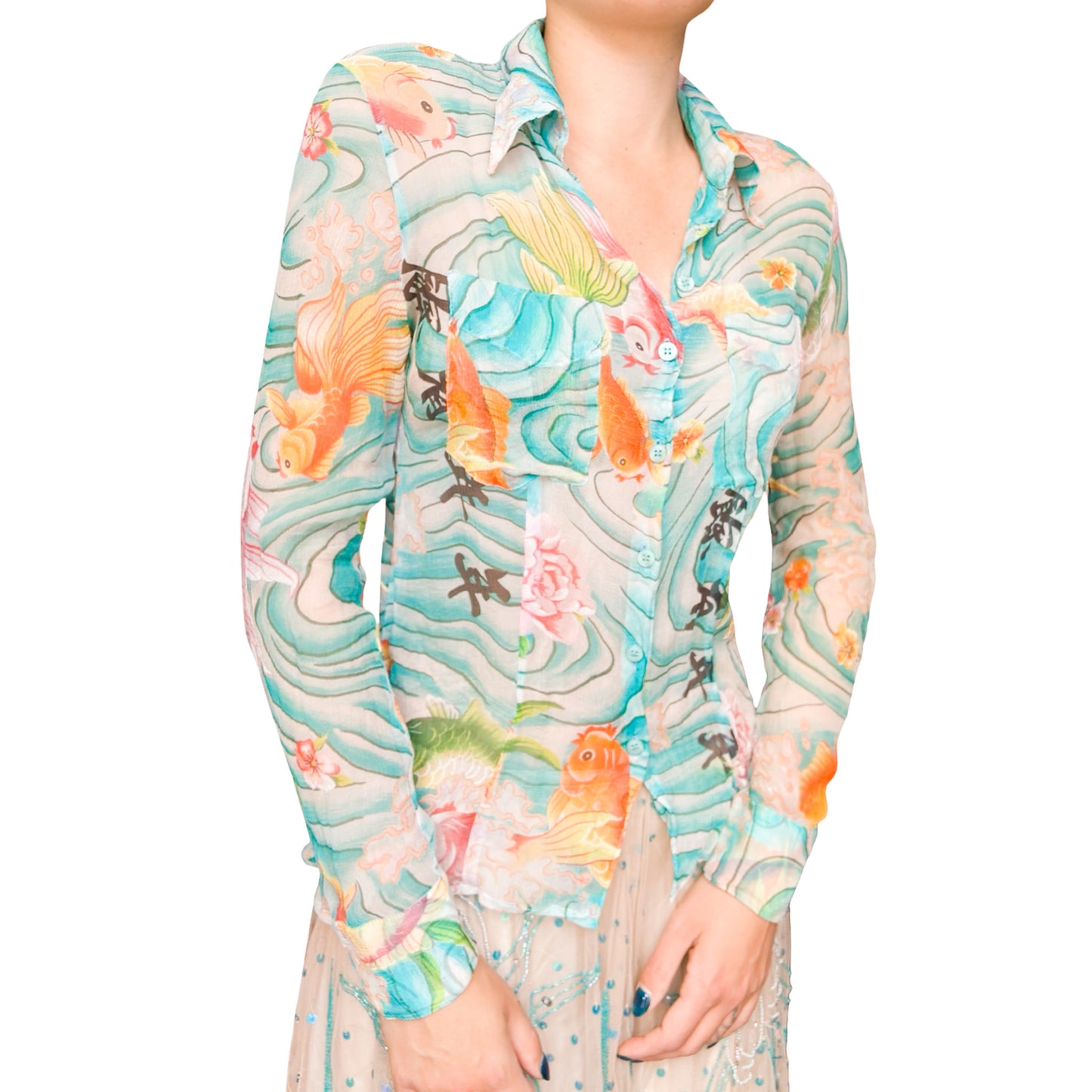 Kenzo Early 2000s Koi & Blessings Silk Shirt