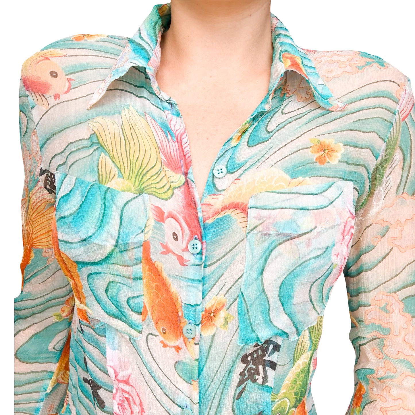 Kenzo Early 2000s Koi & Blessings Silk Shirt