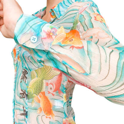 Kenzo Early 2000s Koi & Blessings Silk Shirt