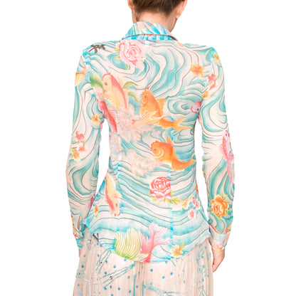 Kenzo Early 2000s Koi & Blessings Silk Shirt