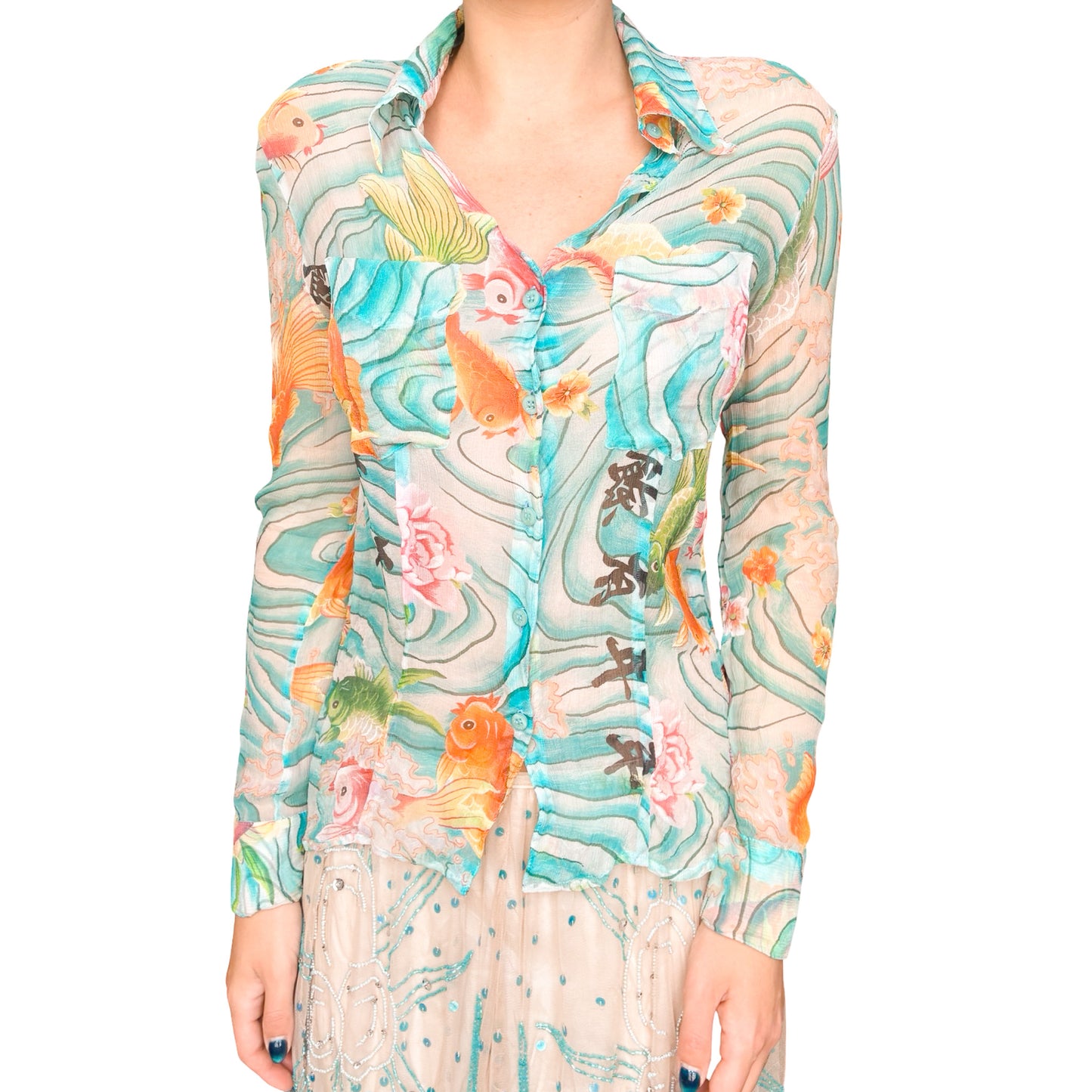 Kenzo Early 2000s Koi & Blessings Silk Shirt