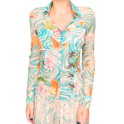 Kenzo Early 2000s Koi & Blessings Silk Shirt