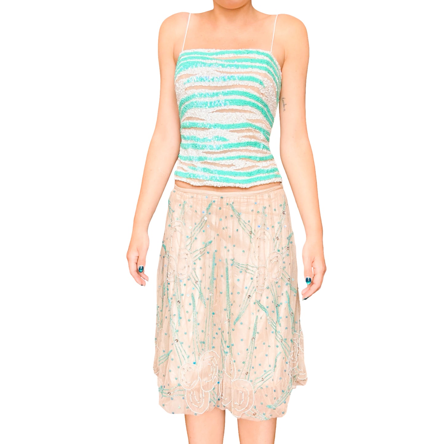 French VTG Beaded Midi Boule Skirt