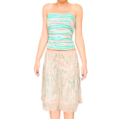 French VTG Beaded Midi Boule Skirt