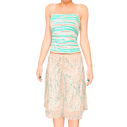 French VTG Beaded Midi Boule Skirt