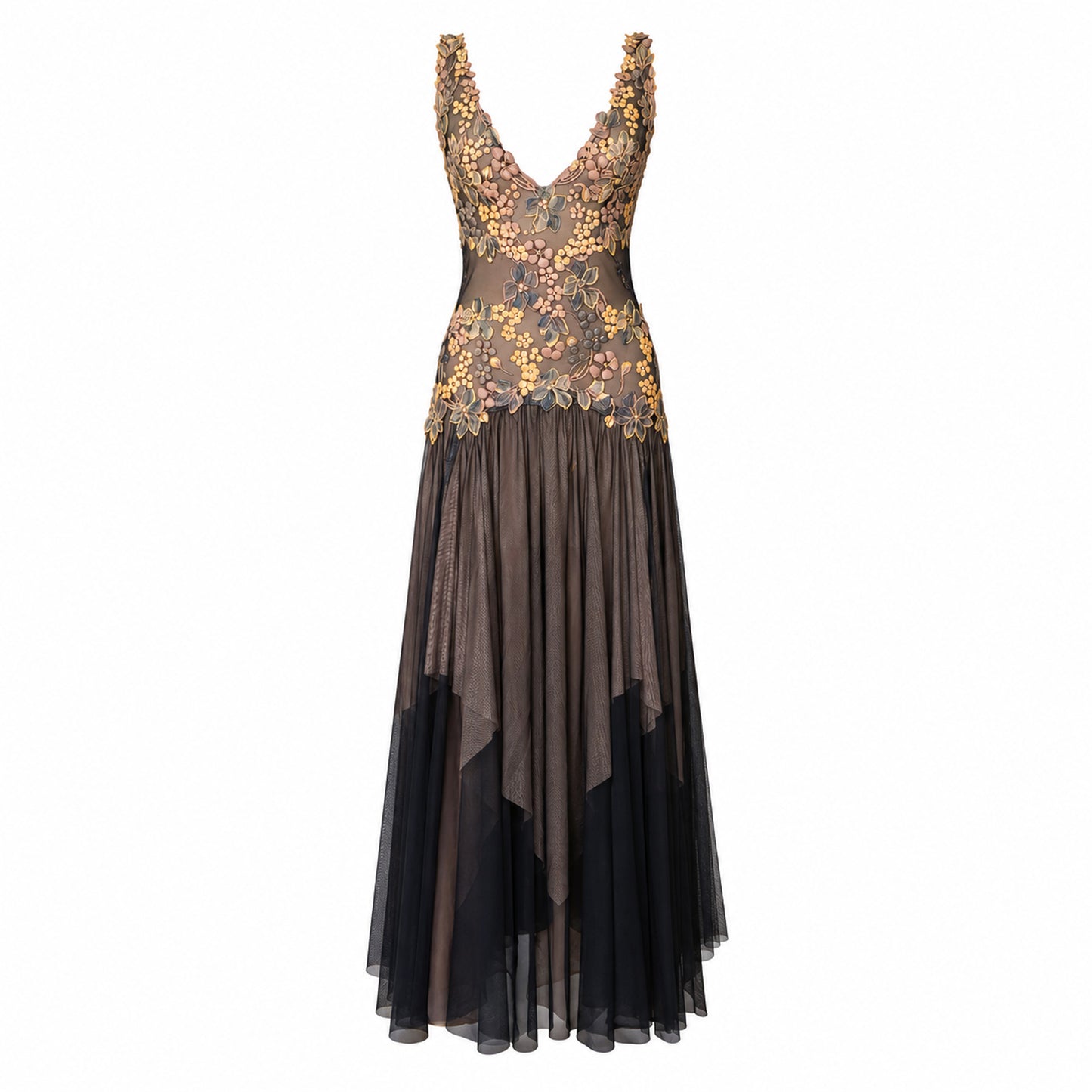 Ema Savahl Couture 2000 3D Floral Garden Maxi Gown